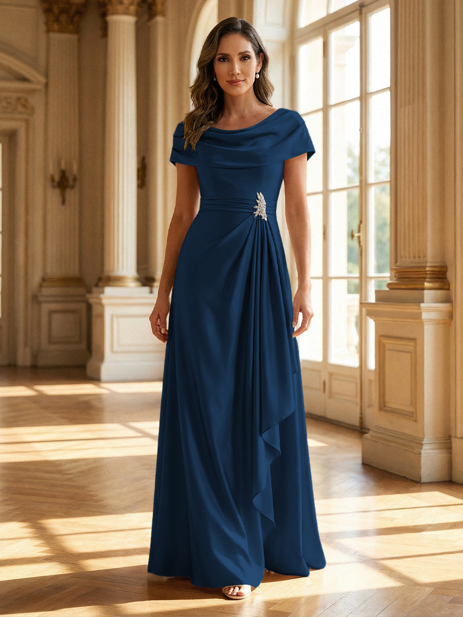 A-Line Scoop Neck Ruched Floor-Length Mother of the Bride Dresses with –  Shirees