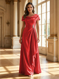 A-Line Scoop Neck Ruched Floor-Length Mother of the Bride Dresses with Ruffle
