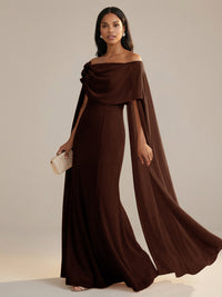 A-Line Chiffon Off-Shoulder Drape Floor-Length Mother of the Bride Dresses with Applique