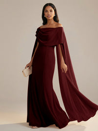 A-Line Chiffon Off-Shoulder Drape Floor-Length Mother of the Bride Dresses with Applique