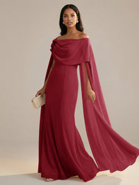 A-Line Chiffon Off-Shoulder Drape Floor-Length Mother of the Bride Dresses with Applique