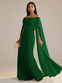 A-Line Chiffon Off-Shoulder Drape Floor-Length Mother of the Bride Dresses with Applique