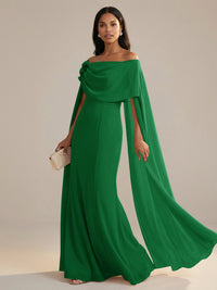 A-Line Chiffon Off-Shoulder Drape Floor-Length Mother of the Bride Dresses with Applique