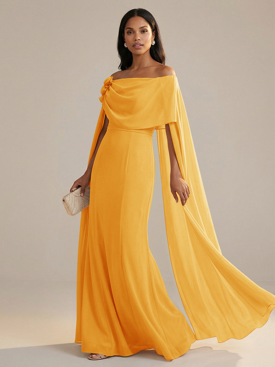 Shirees Mustard Yellow A-Line Chiffon Off-Shoulder Drape Floor-Length Mother of the Bride Dresses with Applique 2026 Shirees Mustard Yellow A-Line Chiffon Off-Shoulder Drape Floor-Length Mother of the Bride Dresses with Applique 2026