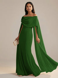 A-Line Chiffon Off-Shoulder Drape Floor-Length Mother of the Bride Dresses with Applique