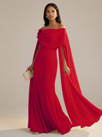 A-Line Chiffon Off-Shoulder Drape Floor-Length Mother of the Bride Dresses with Applique