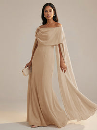 A-Line Chiffon Off-Shoulder Drape Floor-Length Mother of the Bride Dresses with Applique