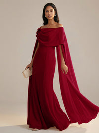 A-Line Chiffon Off-Shoulder Drape Floor-Length Mother of the Bride Dresses with Applique