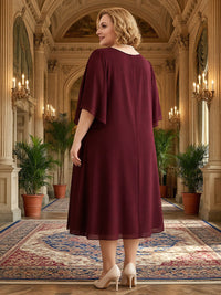 Column Chiffon Scoop Neck Asymmetrical Tea-Length Mother of the Bride Dresses