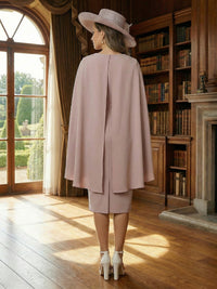 Column Chiffon Cape Sleeve Tea-Length Mother of the Bride Dresses, Party Dress for Women