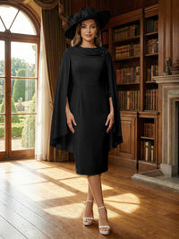 Column Chiffon Cape Sleeve Tea-Length Mother of the Bride Dresses, Party Dress for Women