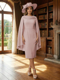 Column Chiffon Cape Sleeve Tea-Length Mother of the Bride Dresses, Party Dress for Women