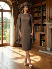 Column Chiffon Cape Sleeve Tea-Length Mother of the Bride Dresses, Party Dress for Women