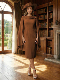 Column Chiffon Cape Sleeve Tea-Length Mother of the Bride Dresses, Party Dress for Women