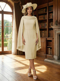 Column Chiffon Cape Sleeve Tea-Length Mother of the Bride Dresses, Party Dress for Women