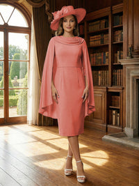 Column Chiffon Cape Sleeve Tea-Length Mother of the Bride Dresses, Party Dress for Women