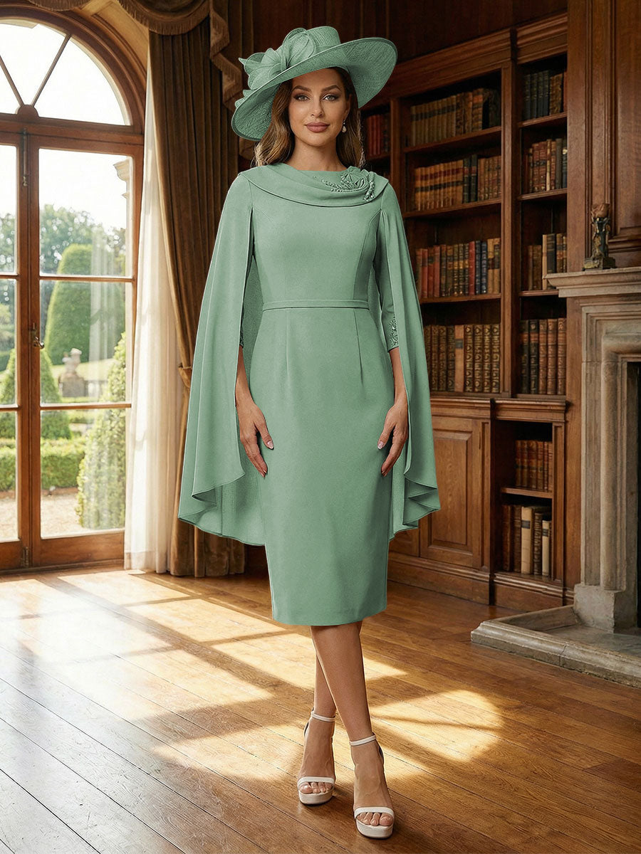 Shirees Pink Column Chiffon Cape Sleeve Tea-Length Mother of the Bride Dresses, Party Dress for Women 2026