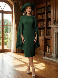 Column Chiffon Cape Sleeve Tea-Length Mother of the Bride Dresses, Party Dress for Women