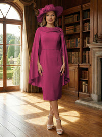 Column Chiffon Cape Sleeve Tea-Length Mother of the Bride Dresses, Party Dress for Women