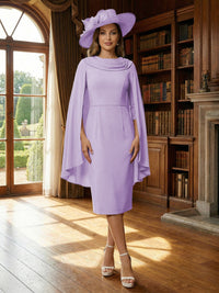 Column Chiffon Cape Sleeve Tea-Length Mother of the Bride Dresses, Party Dress for Women