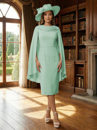 Column Chiffon Cape Sleeve Tea-Length Mother of the Bride Dresses, Party Dress for Women