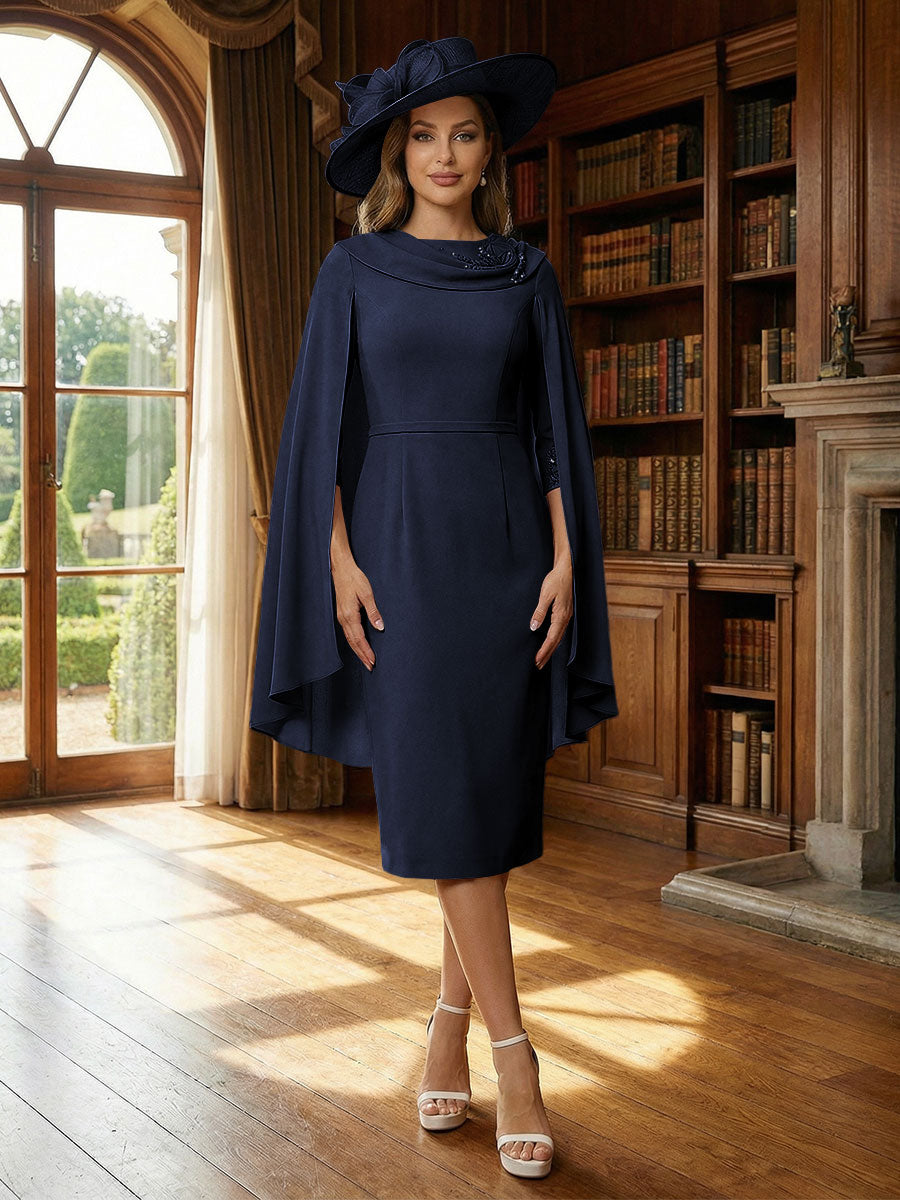 Column Chiffon Cape Sleeve Tea-Length Mother of the Bride Dresses, Party Dress for Women