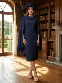 Column Chiffon Cape Sleeve Tea-Length Mother of the Bride Dresses, Party Dress for Women