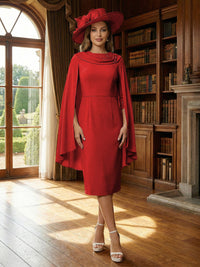 Column Chiffon Cape Sleeve Tea-Length Mother of the Bride Dresses, Party Dress for Women