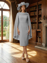 Column Chiffon Cape Sleeve Tea-Length Mother of the Bride Dresses, Party Dress for Women