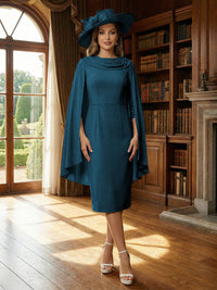 Column Chiffon Cape Sleeve Tea-Length Mother of the Bride Dresses, Party Dress for Women
