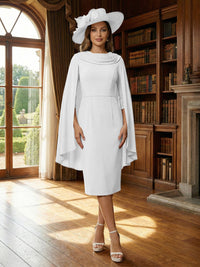 Column Chiffon Cape Sleeve Tea-Length Mother of the Bride Dresses, Party Dress for Women