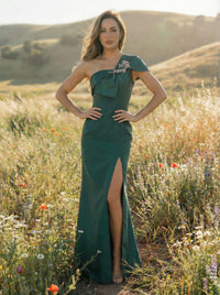 Sheath One Shoulder Floor-Length Mother of the Bride Dresses with Bow Appliques