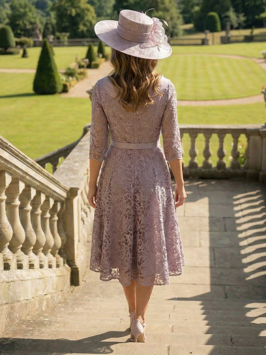 Lace Scoop Neck 3/4 Sleeve A-Line Knee-Length Mother of the Bride Dresses