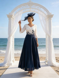 A-Line V-Neck Ankle-Length Mother of the Bride Dresses with Lace Appliques