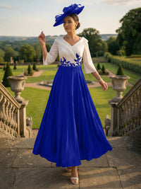 A-Line V-Neck Ankle-Length Mother of the Bride Dresses with Lace Appliques