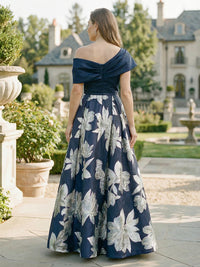 Off Shoulder Floral Satin Floor-Length Mother of the Bride Dresses Party Gown