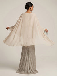 Mermaid Chic V Neck Long Flying Sleeve Floor-Length Mother of the Bride Dresses Party Gown with Flower