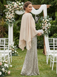 Mermaid Chic V Neck Long Flying Sleeve Floor-Length Mother of the Bride Dresses Party Gown with Flower