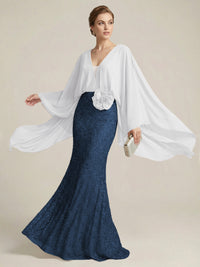 Mermaid Chic V Neck Long Flying Sleeve Floor-Length Mother of the Bride Dresses Party Gown with Flower