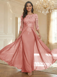 Sheath Scoop Neck 3/4 Sleeve Floor-Length Mother of the Bride Dresses with Lace Appliques