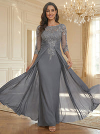 Sheath Scoop Neck 3/4 Sleeve Floor-Length Mother of the Bride Dresses with Lace Appliques