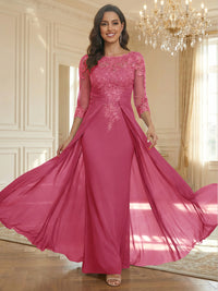 Sheath Scoop Neck 3/4 Sleeve Floor-Length Mother of the Bride Dresses with Lace Appliques