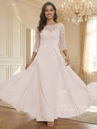 Sheath Scoop Neck 3/4 Sleeve Floor-Length Mother of the Bride Dresses with Lace Appliques