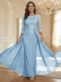 Sheath Scoop Neck 3/4 Sleeve Floor-Length Mother of the Bride Dresses with Lace Appliques