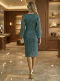 Sheath Cowl Neck Ruched Sparkling Knee Length Mother of the Bride Dresses