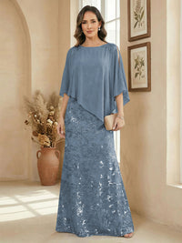 A Line Scoop Floor Length Elegant Mother of the Bride Dresses with Sequin Embroidery