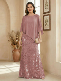 A Line Scoop Floor Length Elegant Mother of the Bride Dresses with Sequin Embroidery