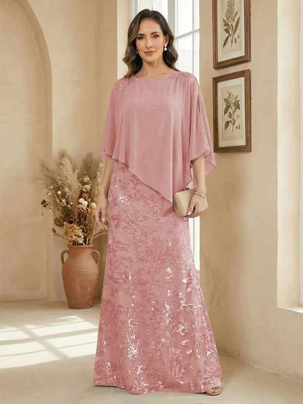A Line Scoop Floor Length Elegant Mother of the Bride Dresses with Sequin Embroidery
