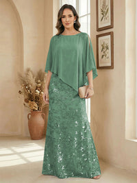 A Line Scoop Floor Length Elegant Mother of the Bride Dresses with Sequin Embroidery