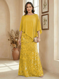 A Line Scoop Floor Length Elegant Mother of the Bride Dresses with Sequin Embroidery